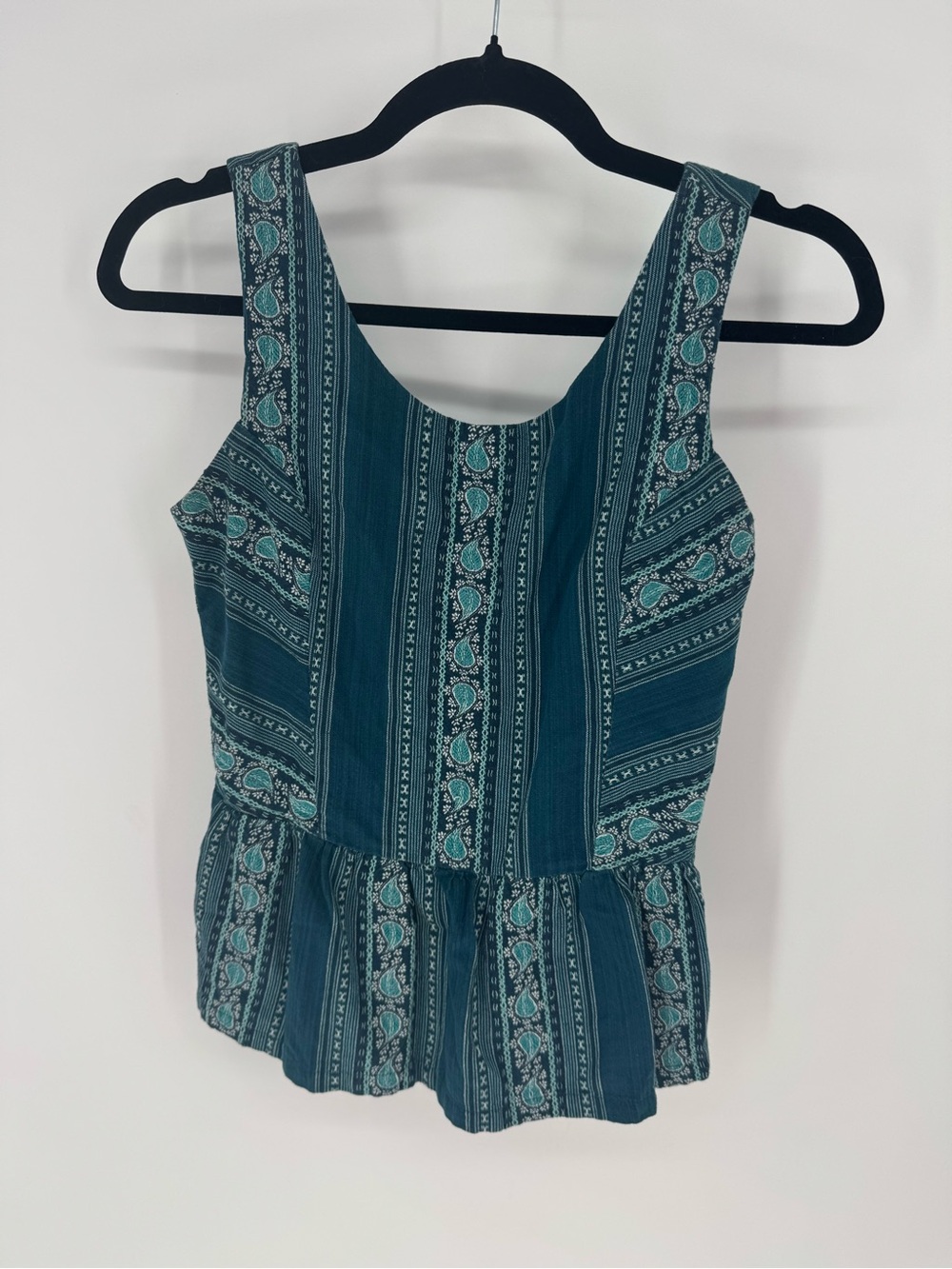 Prana Teal Paisley-Stripe Peplum Tank